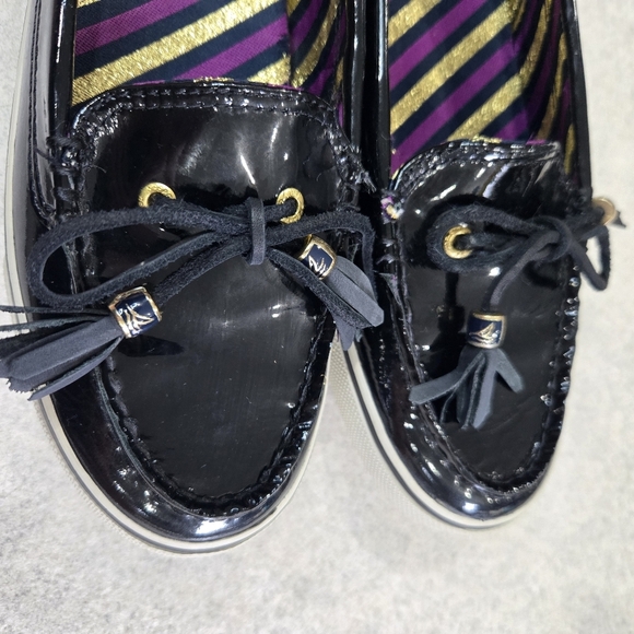 🐢 Sperry Patent Leather Black boat shoes Size 9 super shiny! - Picture 13 of 13
